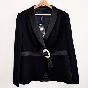 NWT Escada Black Wool & Silk Tuxedo Blazer Belted Waist Size 44